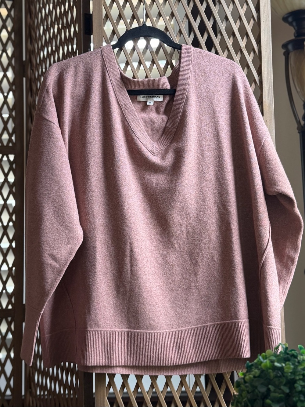Lucky 🍀 Brand Mauve-Pink V-Neck Pullover Sweater